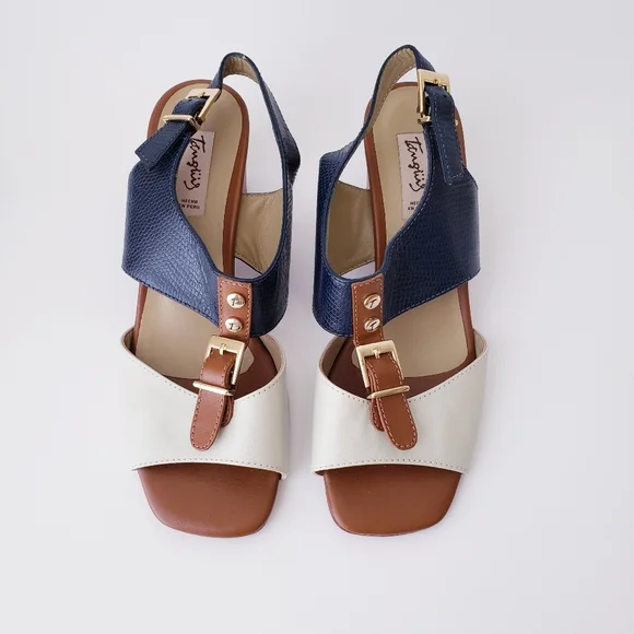 Vintage Tanguiis Leather Colorblock Heeled Sandals - Picture 3 of 14